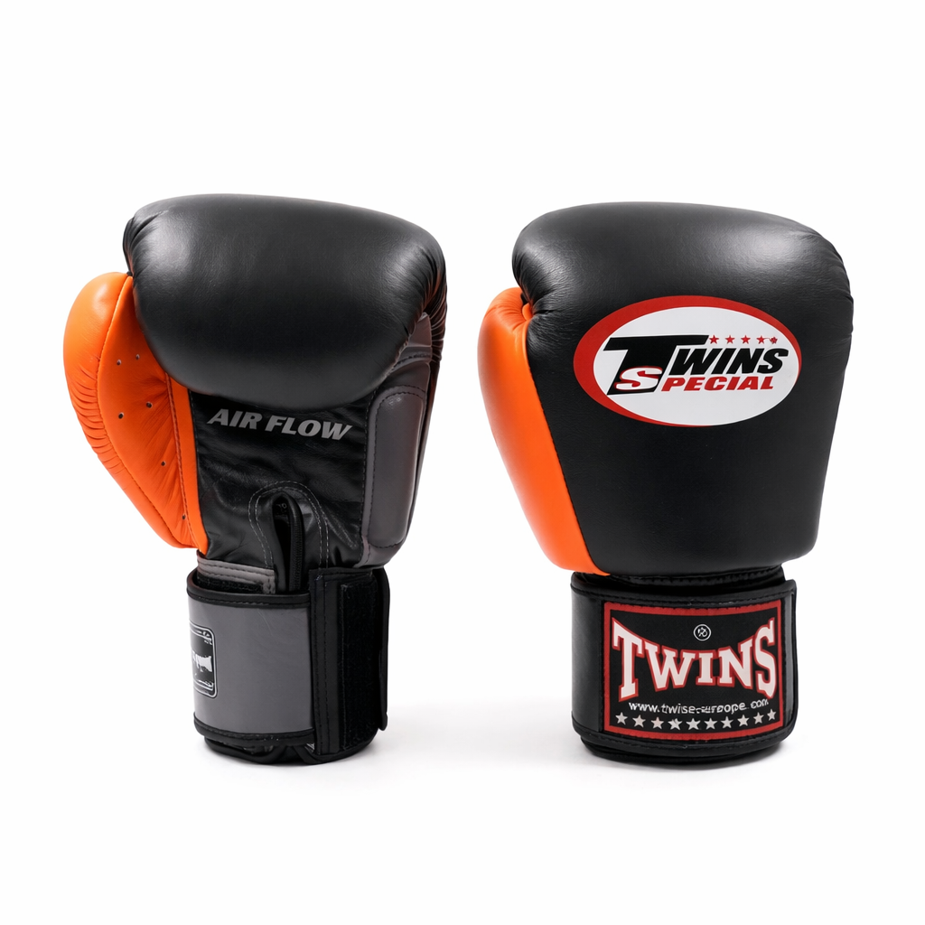 Twins Special BGVL-3 Air Boxing Gloves Black/Orange/Grey / Bokshandschoenen Zwart/Oranje/Grijs | Muay Thai Leder
