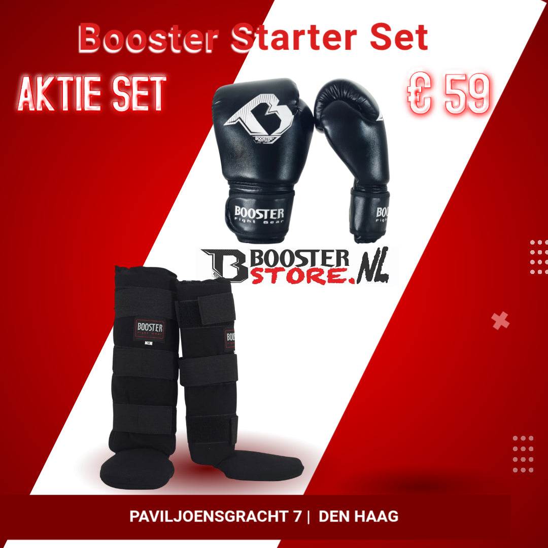 Booster Starter set bokshandschoenen en curved scheenbeschermers voor beginners