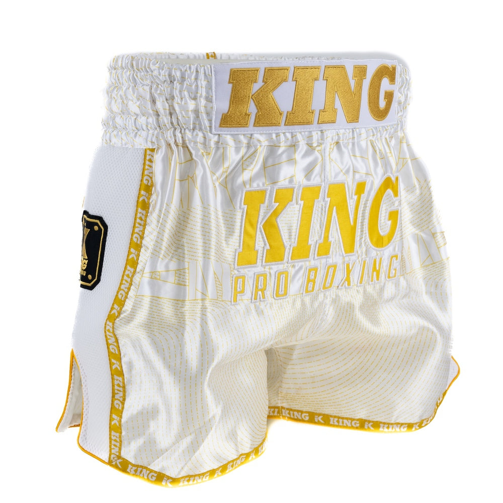 King Pro Boxing 08 Series Muay Thai Shorts Goud/Wit - Premium Satijn