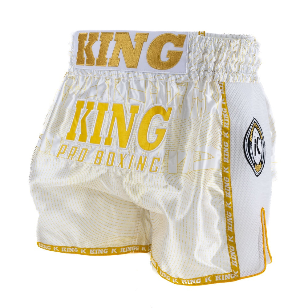 King Pro Boxing 08 Series Muay Thai Shorts Goud/Wit - Premium Satijn