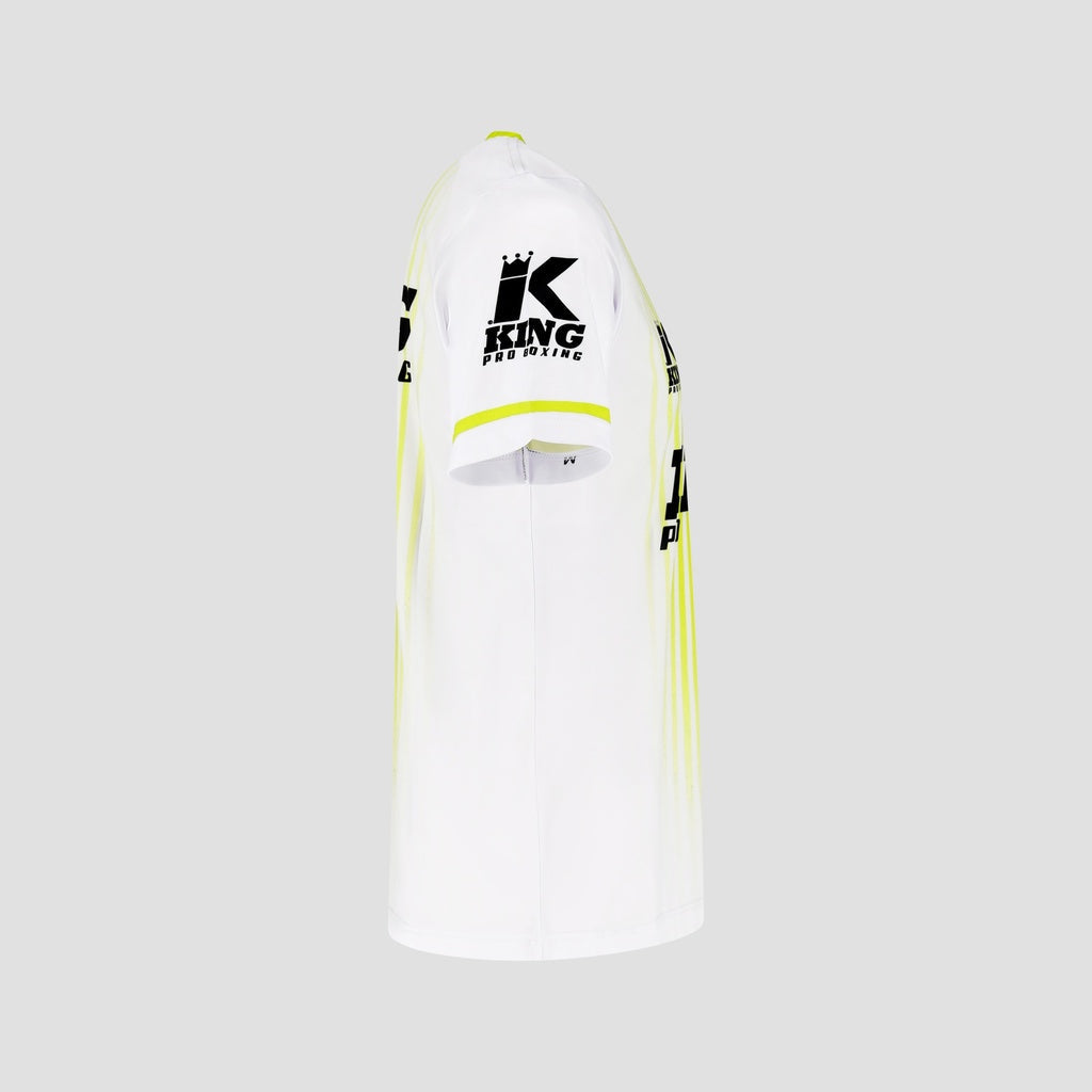KING PRO BOXING Bloodline 2 set – zijaanzicht shirt met korte mouw, zwart logo en neongele rand