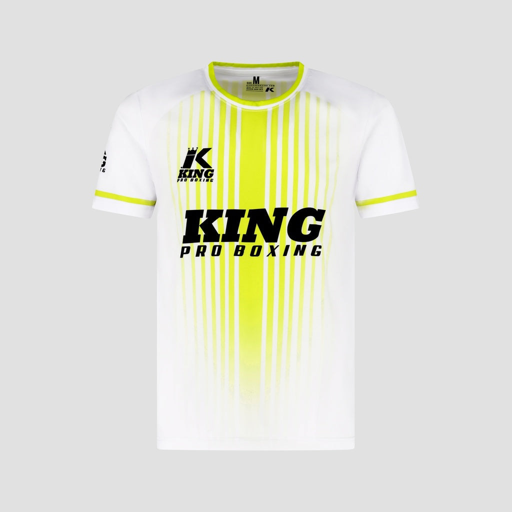 KING PRO BOXING Bloodline 2 – voorkant wit-neongeel shirt met zwarte logo’s