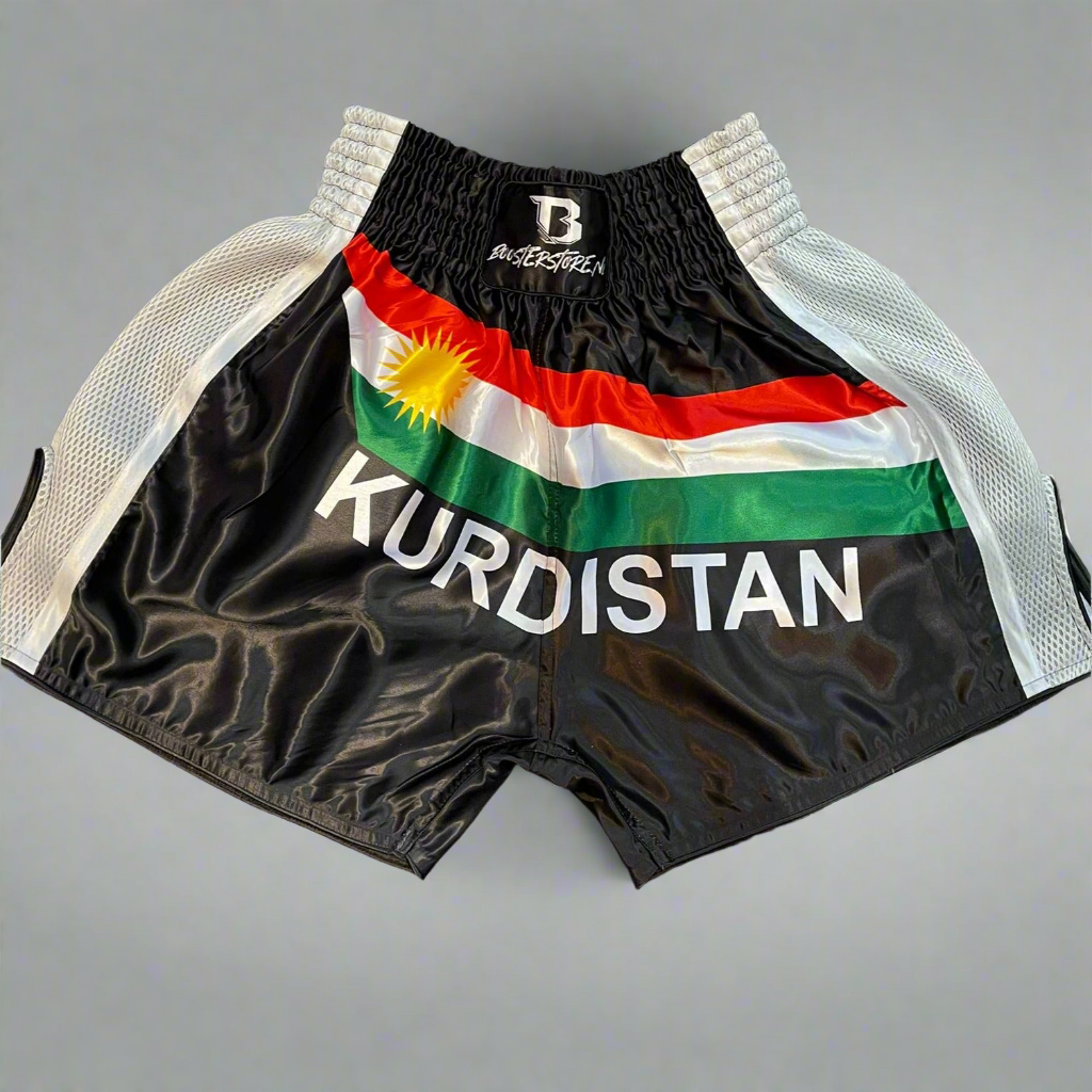Kurdistan Booster Fight Short met Koerdische vlagprint en mesh zijpanelen voor kickboksen