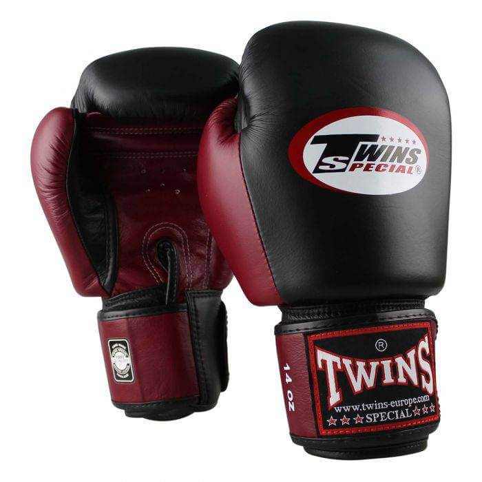 Twins Special BGVL-3 2T bordeaux zwarte bokshandschoenen van premium Thais rundleer voor Muay Thai en boksen