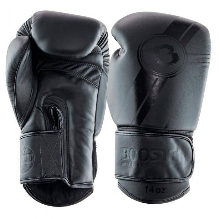 Booster V3 Bokshandschoenen zwart handgemaakt leer met anatomische pasvorm en dubbele klittenbandsluiting