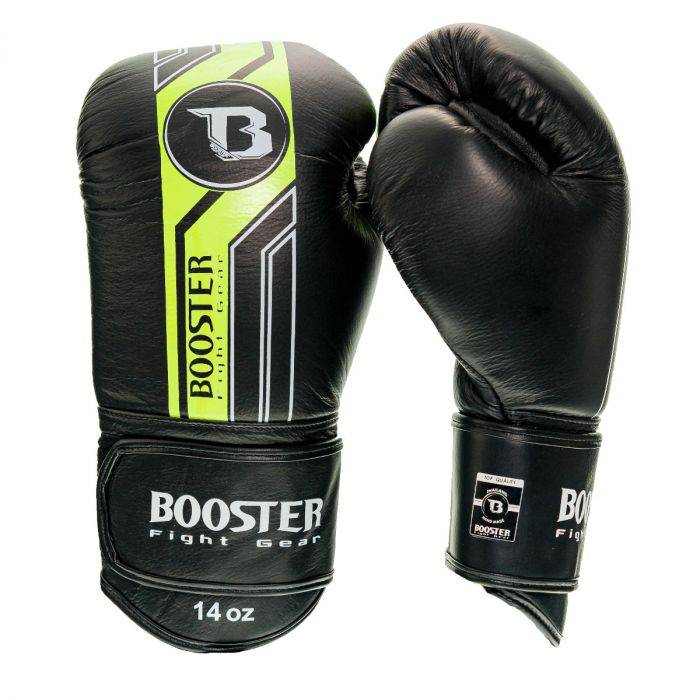 Booster Fight Gear V9 neon bokshandschoenen handgemaakt van echt leer met brede klittenbandsluiting en extra bescherming