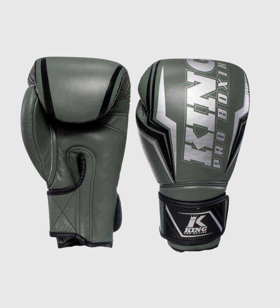 King (Kick)Bokshandschoenen Thor groen-zwart van hoogwaardig rundleder met stevige klittenbandsluiting en King-logo.