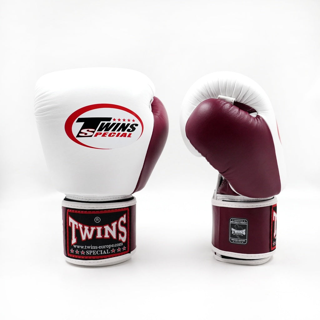 Twins Special BGVL-3 2T Boxing Gloves Maroon/White / Bokshandschoenen Bordeaux/Wit | Muay Thai Leder