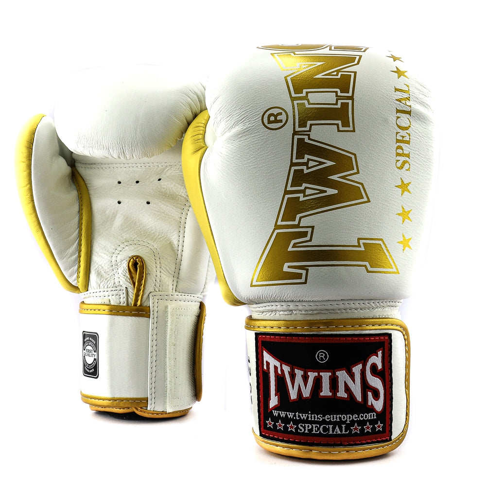 Twins bokshandschoenen special wit/ goud