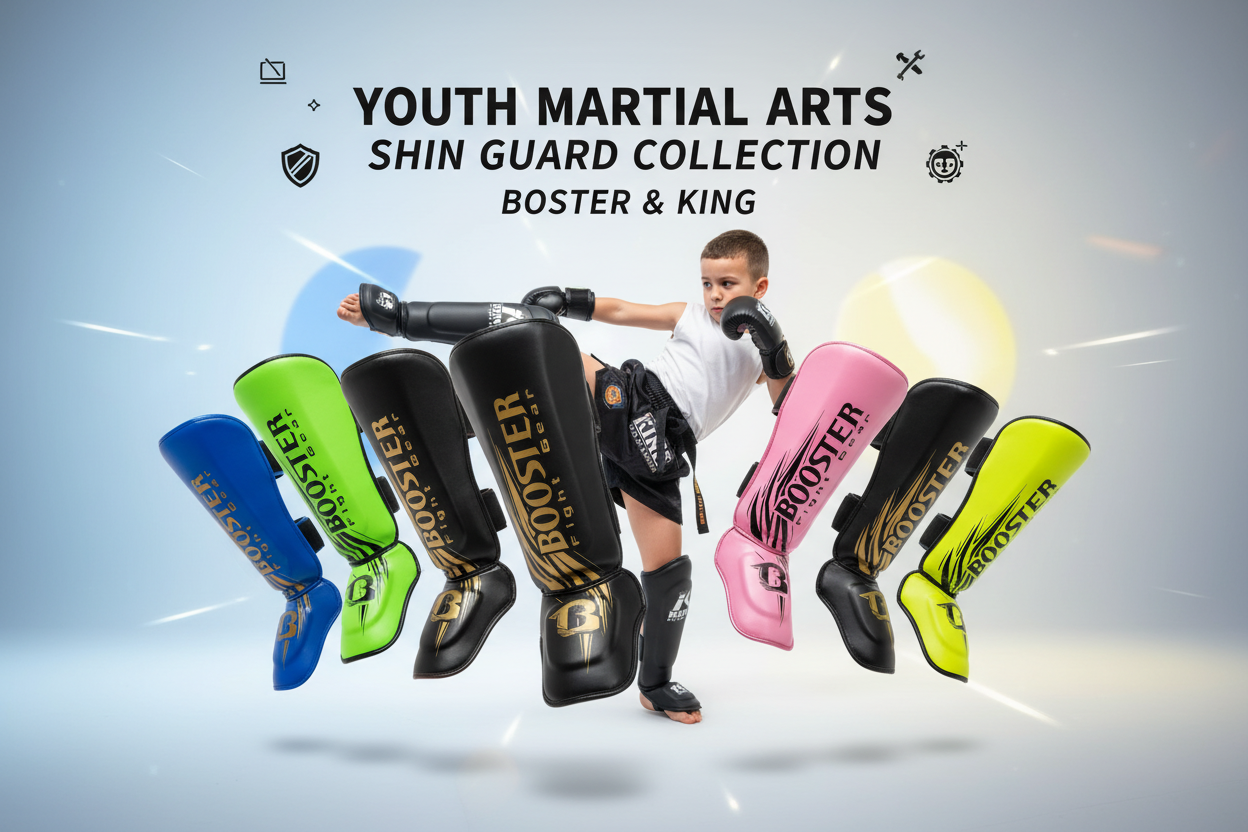 Premium kinder scheenbeschermers voor kickboksen en Muay Thai. Veilige bescherming met comfortabele pasvorm. King, Twins & Booster. 