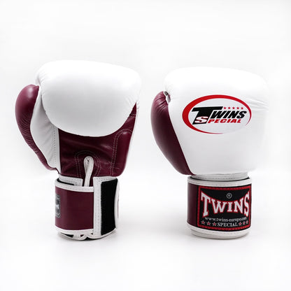 Twins Special BGVL-3 2T Boxing Gloves Maroon/White / Bokshandschoenen Bordeaux/Wit | Muay Thai Leder