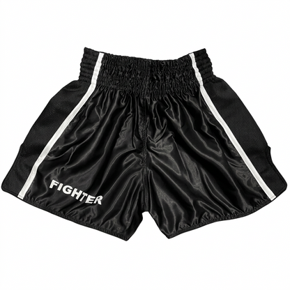 Booster Active Dry zwarte fight set – achteraanzicht short met FIGHTER-opdruk en elastische tailleband
