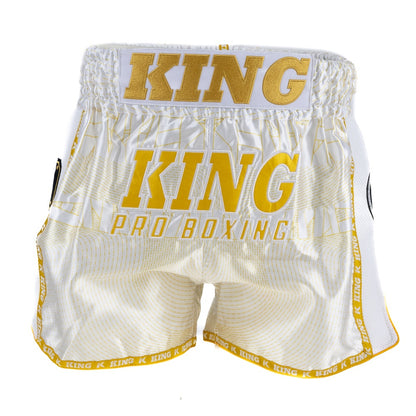 King Pro Boxing 08 Series Muay Thai Shorts Goud/Wit - Premium Satijn