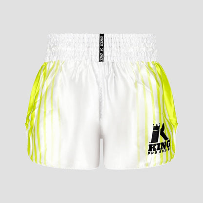 KING PRO BOXING Bloodline 2 set – achterkant witte short met neongele zijbanen en zwart logo