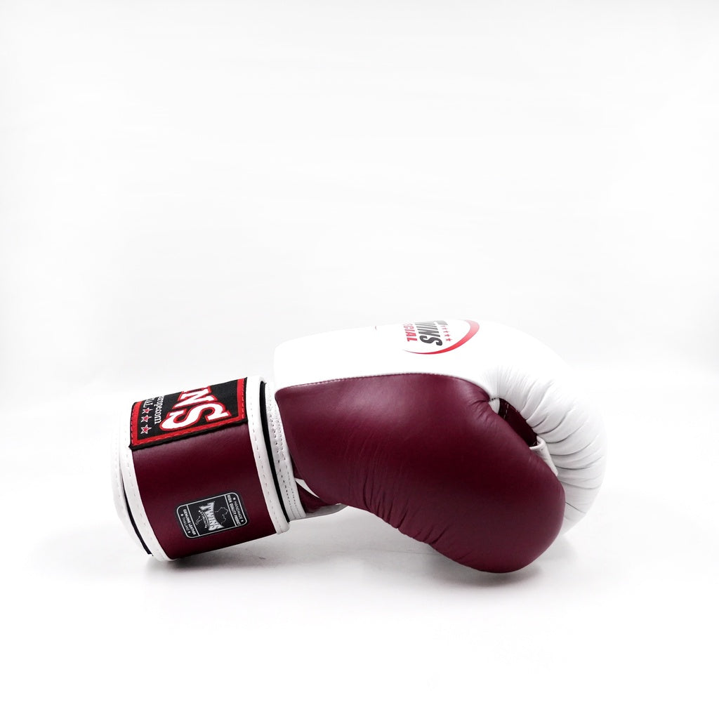 Twins Special BGVL-3 2T Boxing Gloves Maroon/White / Bokshandschoenen Bordeaux/Wit | Muay Thai Leder