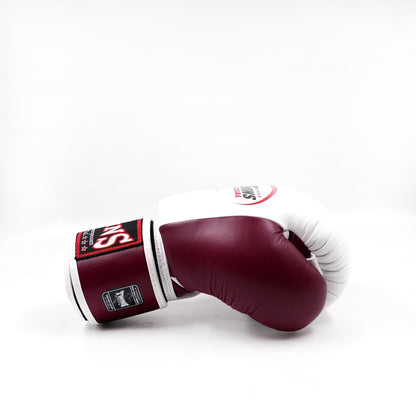 Twins Special BGVL-3 2T Boxing Gloves Maroon/White / Bokshandschoenen Bordeaux/Wit | Muay Thai Leder