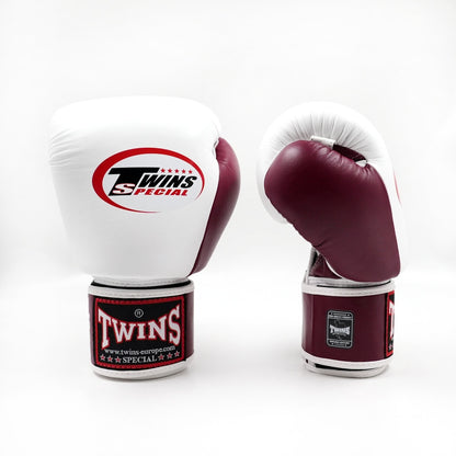Twins Special BGVL-3 2T Boxing Gloves Maroon/White / Bokshandschoenen Bordeaux/Wit | Muay Thai Leder