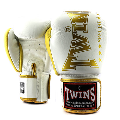 Twins bokshandschoenen special wit/ goud 