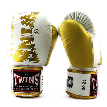 Twins bokshandschoenen special wit/ goud 