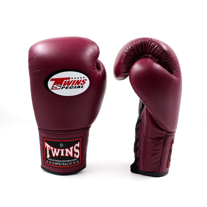 Twins Special BGLL-1 Vetersluiting Bokshandschoenen Bordeauxrood / Laced Boxing Gloves Maroon | Handgemaakt Thailand