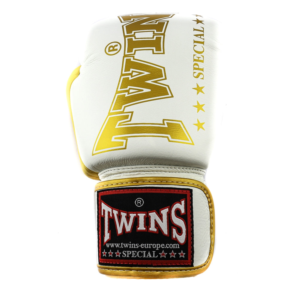 Twins bokshandschoenen special wit/ goud 