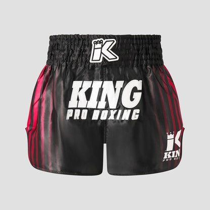 KING PRO BOXING Bloodline 1 set – voorkant zwart-rode shorts met elastische tailleband