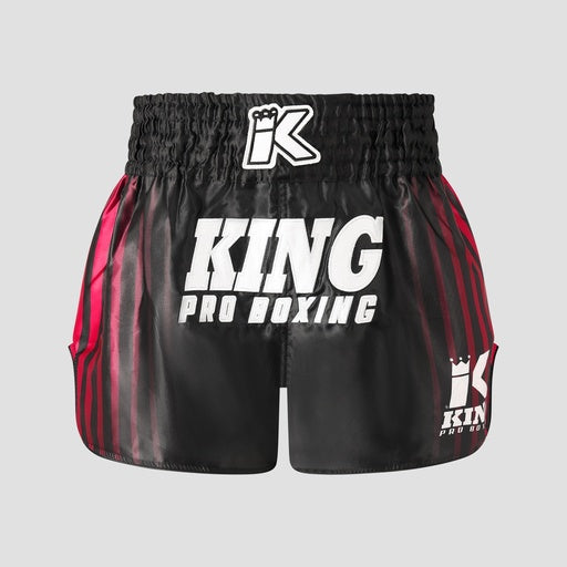 KING PRO BOXING Bloodline 1 set – voorkant zwart-rode shorts met elastische tailleband