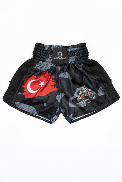 Booster Turkiye Ottoman Camo vechtset – short voorzijde met Turkse vlag en meshzijpanelen